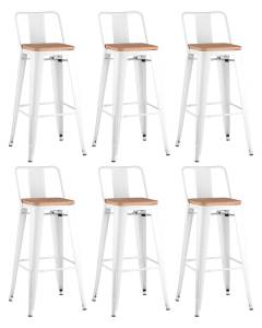 Набор из 6 барных стульев Stool Group Tolix YD-H765E-W LG-02 X6 белый глянцевый, светлое дерево, со спинкой
