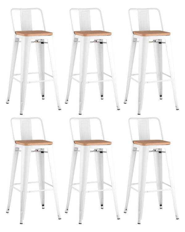 Набор из 6 барных стульев Stool Group Tolix YD-H765E-W LG-02 X6 белый глянцевый, светлое дерево, со спинкой