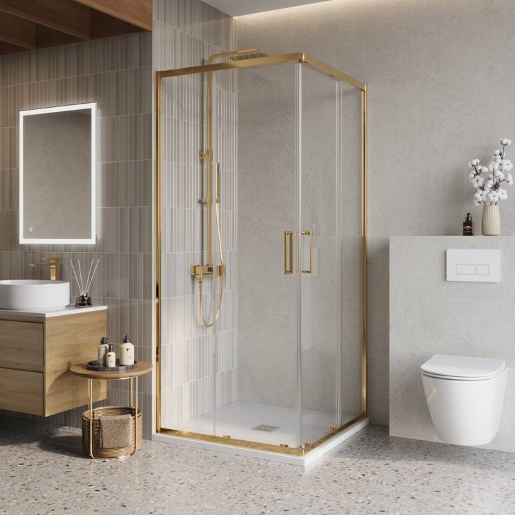 Душевой уголок BelBagno Luce LUCE-A-2-100-C-ORO профиль золото глянцевое, стекло прозрачное, 100x100x195
