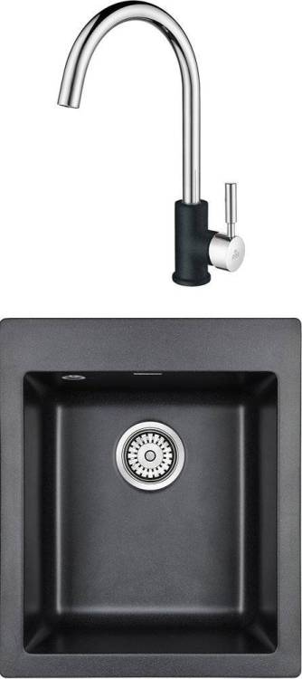Комплект Paulmark Leer PM104249-BL черный + Смеситель Paulmark Holstein Ho212063-BLCR для кухонной мойки