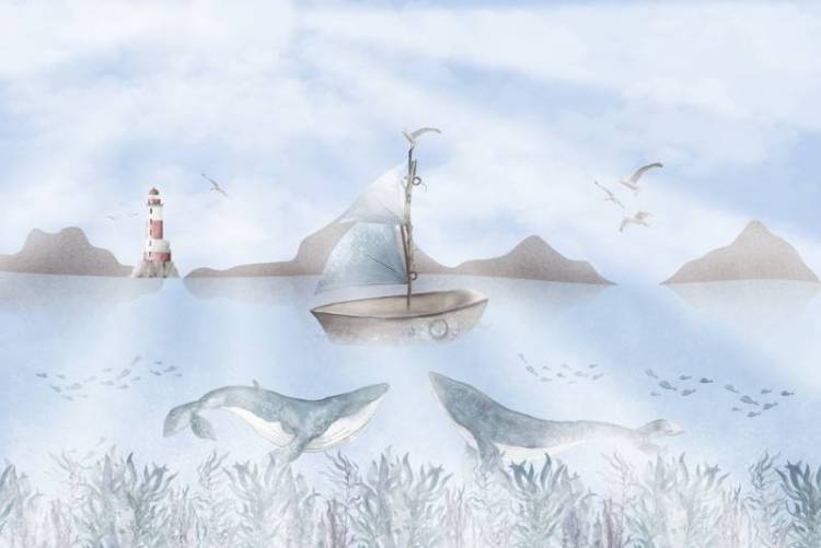 3D Фотообои Artegrafico «Лодка над китами» NKID-015 канвас