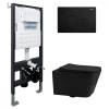 Комплект Abber Rechteck AC1201MB-AC0105-AC0121MB унитаз подвесной, безободковый, сиденье микролифт, черный матовый, кнопка черная матовая