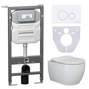 Комплект Унитаз подвесной Ceramica Nova Play CN3001 + Система инсталляции Envision CN1001W с белой кнопкой смыва и шумоизоляционной панелью CN1000