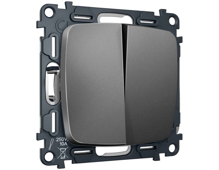 Комплект механизма 2-клавишного перекрестного выключателя Ambrella Volt MO MO653030 антрацит серый