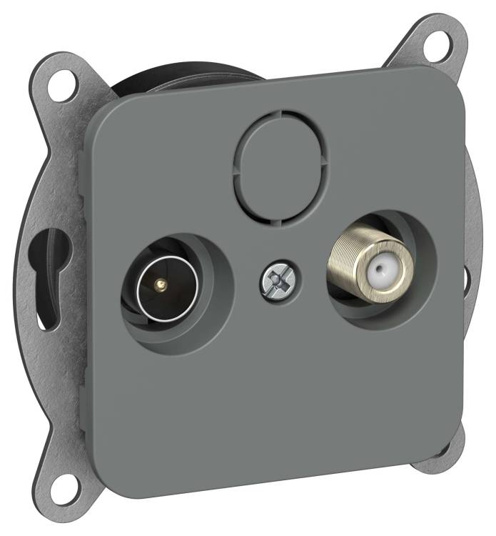 ТВ-розетка TV+SAT проходная IEK Flite FI-AF23-P-K80 мокрый асфальт