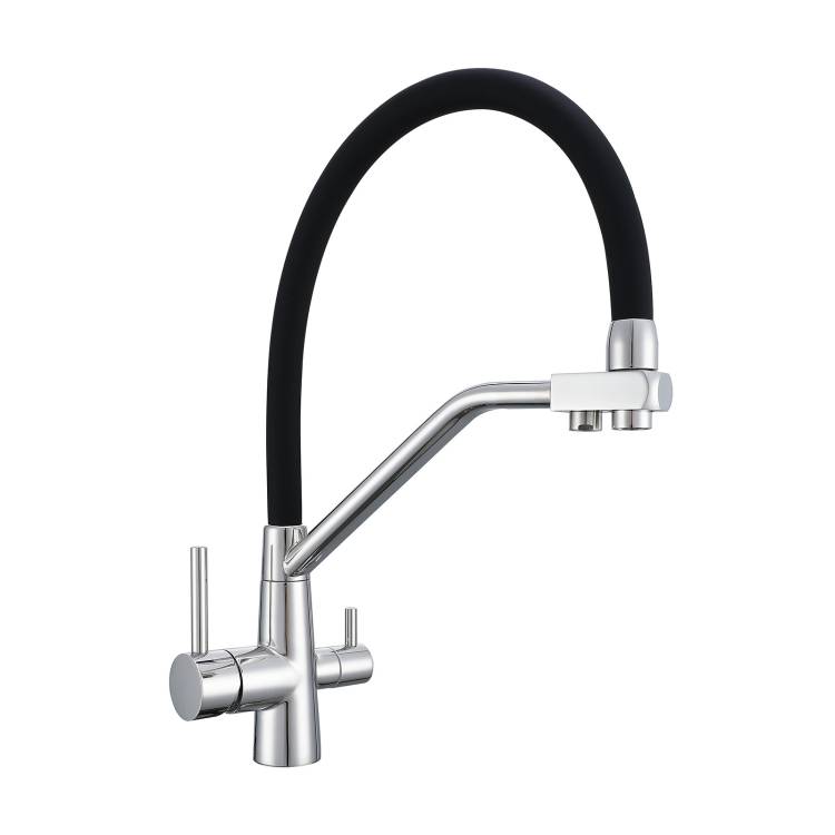 Смеситель для кухни Avrora Kitchen AV9006 с гибким изливом и подключением фильтра питьевой воды, хром