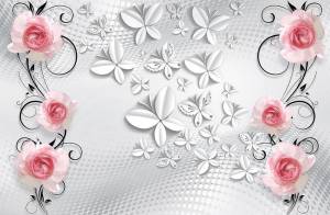 3D Фотообои Artegrafico «Лютиковые розы с бабочками» GM-104 канвас