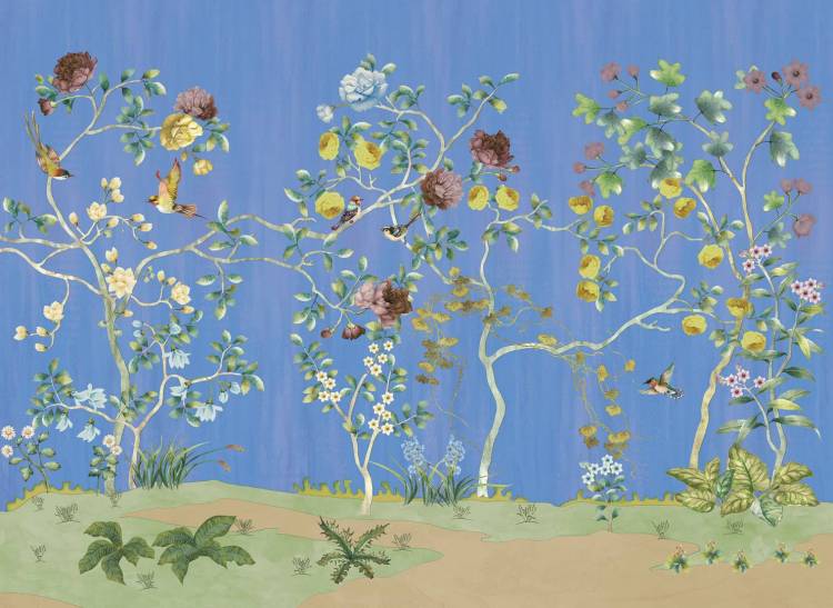 Бесшовные Eco обои Ortograf Flora 31133 Darleen deep blue Жемчуг ОЕ-Р3