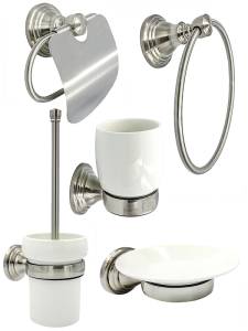 Набор аксессуаров для ванной Bath Plus Bronx nickel BX-SET-02, хром/белый