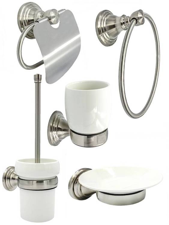 Набор аксессуаров для ванной Bath Plus Bronx nickel BX-SET-02, хром/белый