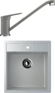 Комплект Мойка кухонная Ulgran U-406-310 серая + Смеситель для кухни Ulgran U-004-310 серый