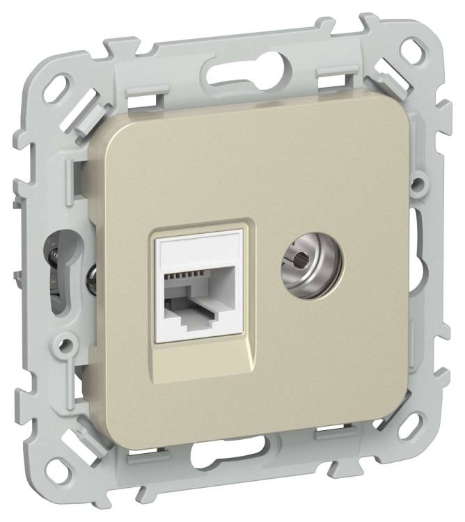 ТВ-розетка+Ethernet RJ45 IEK Flite FI-AK22-2-K37 шампань