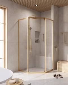 Душевой уголок Cezares Relax RELAX-304-P-1-100-C-BORO профиль брашированное золото, стекло прозрачное, 100x100x200