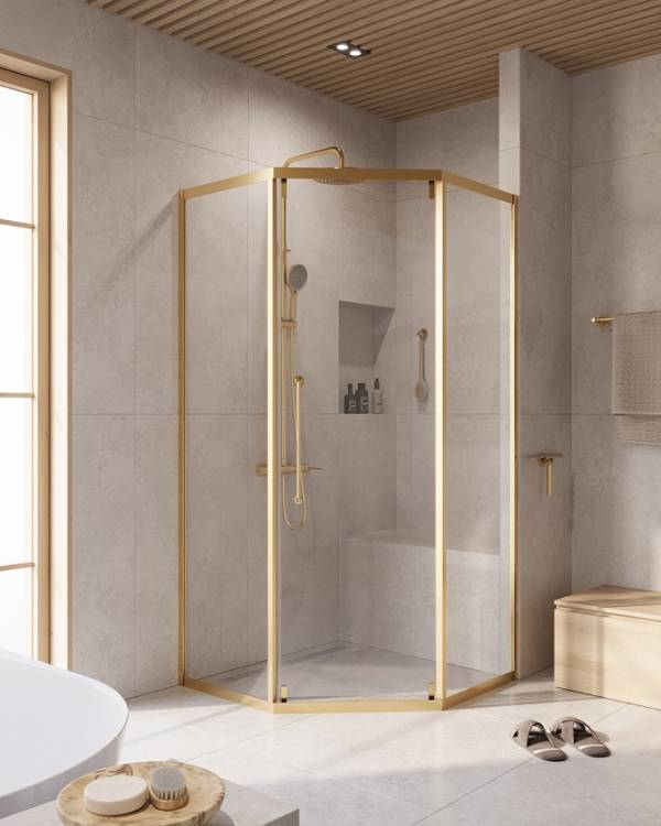 Душевой уголок Cezares Relax RELAX-304-P-1-100-C-BORO профиль брашированное золото, стекло прозрачное, 100x100x200