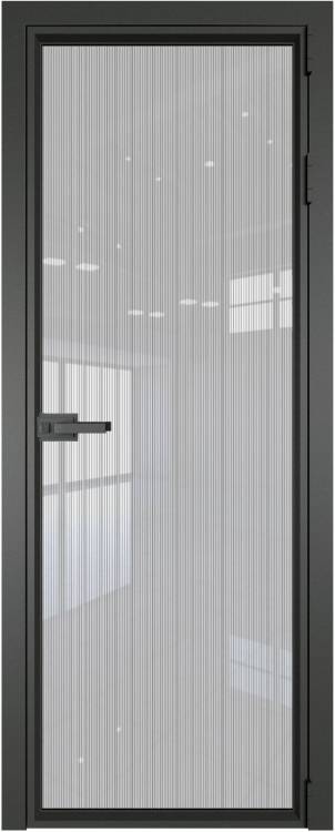 Межкомнатная дверь Profil Doors 1 AV цвет профиля Серая ночь, стекло безопасное 6 мм страйп 600x2000