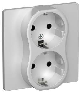Розетка 2-местная с заземлением IEK Flite FI-R21C-16-1-K47 алюминий