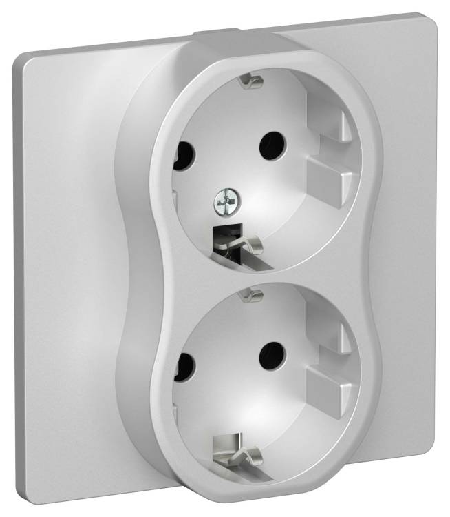 Розетка 2-местная с заземлением IEK Flite FI-R21C-16-1-K47 алюминий
