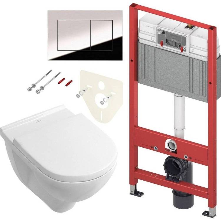 Комплект Унитаз подвесной Villeroy&Boch O.Novo 5660 H101 alpin + Инсталляция TECE Now 9400412 4 в 1 с кнопкой