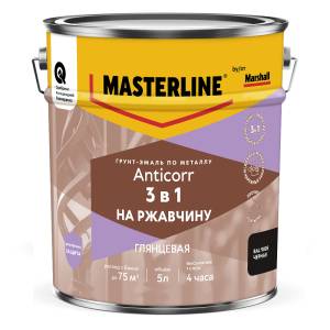 Грунт-эмаль по ржавчине 3 в 1 Masterline Anticorr глянцевая RAL9005 черный 5 л