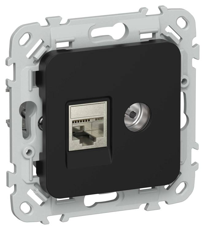 ТВ-розетка+Ethernet RJ45 IEK Flite FI-AK21-1-K02 черный