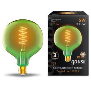 Лампа светодиодная диммируемая филаментная Gauss E27 5W 1800K зеленая 1012802105