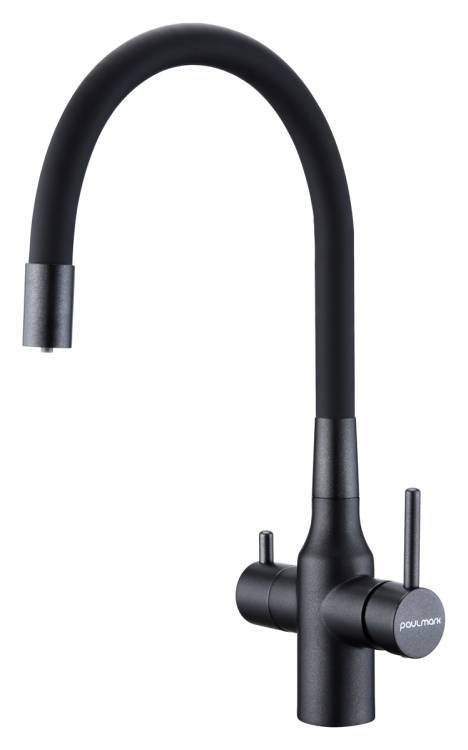Смеситель для кухни Paulmark Salix Sa213419-BLM с гибким изливом, черный