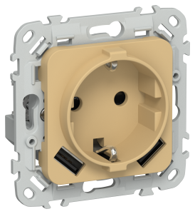 Розетка 1-местная с заземлением, шторками и USB Type A+A IEK Flite FI-R14-16-1-U21-D31-K89 шамуа