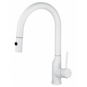 Смеситель для кухни Wonzon & Woghand WW-A21252-MW с выдвижным изливом, белый матовый