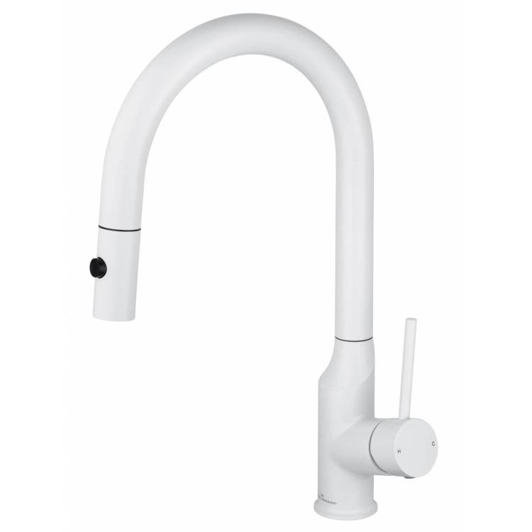 Смеситель для кухни Wonzon & Woghand WW-A21252-MW с выдвижным изливом, белый матовый