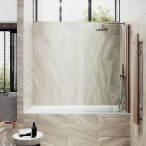 Шторка на ванну MaybahGlass MGV-600-2 поворотная, на монопетле, стекло прозрачное, профиль бронза, 1400x800