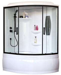 Душевая кабина Royal Bath RB 150ALP-T-BL левая, профиль черный, стекло прозрачное, 150x100x225