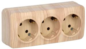 Розетка 3-местная с заземлением IEK Glory ERH31-K34-16 сосна
