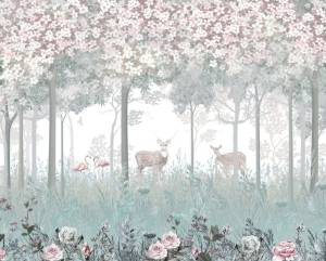 3D Фотообои Artegrafico «Олени в цветочном лесу» VG-027 песок