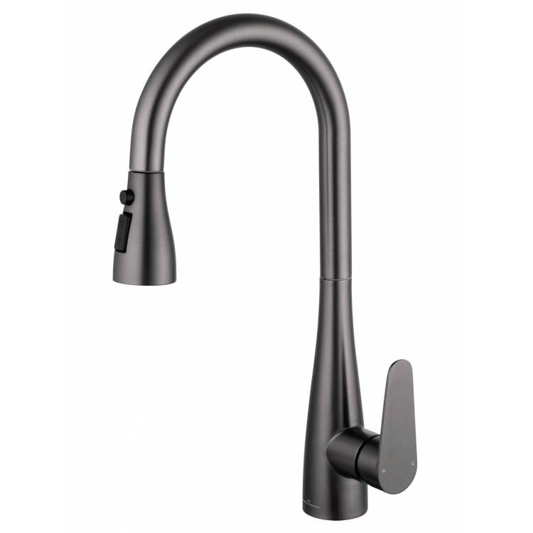 Смеситель для кухни Wonzon & Woghand WW-121E201B-BGG с выдвижным изливом, темный графит