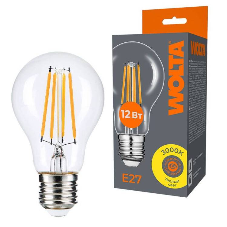 Светодиодная лампа Wolta Filament WF-A60-12W3KE27