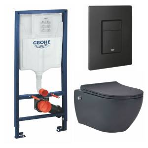 Комплект Grohe GRH939343670 Инсталляция для унитаза Grohe Rapid SL + Унитаз подвесной beWash Bogen безободковый, с функцией биде и сиденьем микролифт, черный матовый
