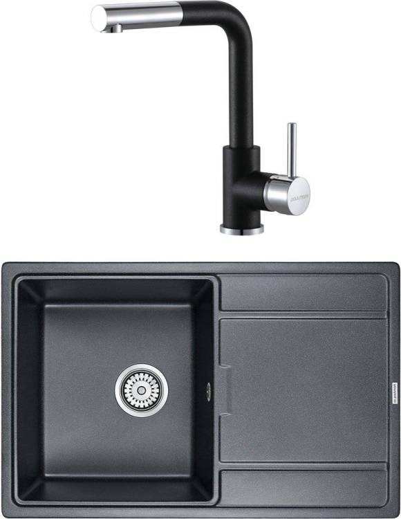 Комплект Paulmark Flugen PM217850-BLM черный металлик + Смеситель Paulmark Kassel Ka214311-418 для кухонной мойки, черный металлик