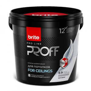 Краска для потолка Brite Pro Line Proff For Ceilings супербелая матовая база А 0.9 л