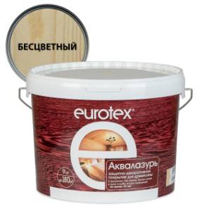 Лак защитно-декоративный для дерева EUROTEX Аквалазурь акриловый лессирующий бесцветный 9 л