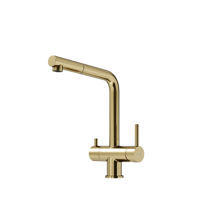 Смеситель для кухни Sancos Spin SC4015BG с вытяжным изливом и краном для фильтрованной воды, брашированное золото