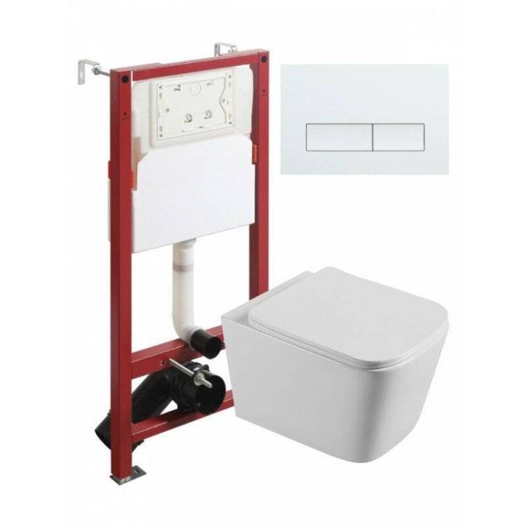 Унитаз с инсталляцией Agger ATI04100+APB288 безободковый, сиденье микролифт, белый, с белой кнопкой