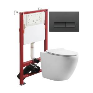 Унитаз с инсталляцией Orange CI07-100W+APB244 безободковый, с крышкой-сиденьем микролифт, с кнопкой, кнопка черная