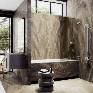 Шторка на ванну MaybahGlass MGV-651-4 70.5x140, поворотная, стекло бронза 6 мм, профиль хром глянцевый