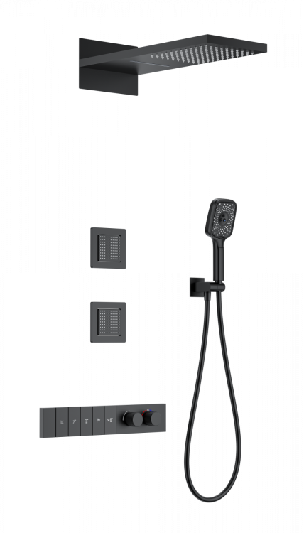 Душевой комплект Wonzon & Woghand WW-D4538-A-MB с термостатом, черный