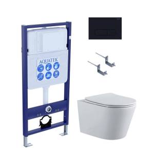 Унитаз с инсталляцией Aquatek Вега-1905-017 безободковый, с крышкой-сиденьем микролифт, с черной копкой