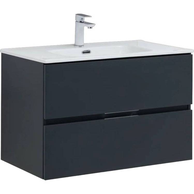 Тумба с раковиной Aquanet Алвита New 80 2 ящика антрацит