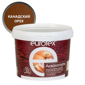 Лак защитно-декоративный для дерева EUROTEX Аквалазурь акриловый лессирующий канадский орех 2.5 л
