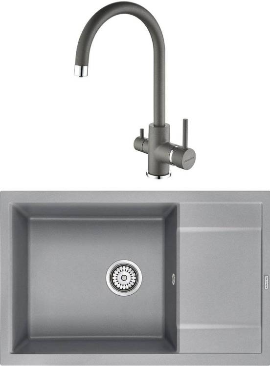 Комплект Paulmark PM317850-GRM серый металлик + Смеситель Paulmark Essen Es213211-402 для кухонной мойки, серый металлик