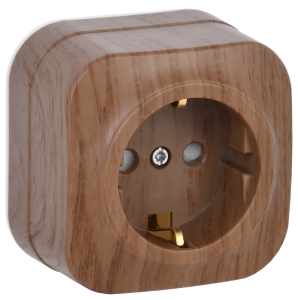 Розетка 1-местная с заземлением и шторками IEK Glory ERH14-K24-16 дуб