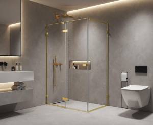 Боковая перегородка AQUAme AQM7409-3-9 профиль золото шлифованное, стекло прозрачное, 90x200